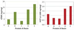 Figure 5: rDNA levels (left) and HCP clearance (right) following protein A capture chromatography