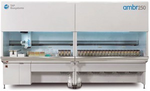 Photo 1: The ambr250 scale-down bioreactor system controls 12 or 24 disposable small-scale bioreactors (100–250 mL working volume) and offers parallel processing and evaluation of multiple experiments while maintaining the characteristics of a larger scale bioreactor.