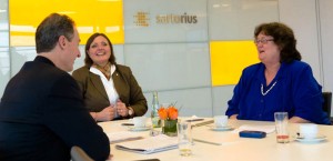 Left to right: Brian Caine (publisher of BioProcess International), Christel Fenge (vice president of marketing for fermentation technologies at Sartorius Stedim Biotech), and S. Anne Montgomery (editor in chief of BioProcess International).