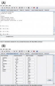 Figure 1: View of the program user interface (a) mechanism editor and (b) initial variable values