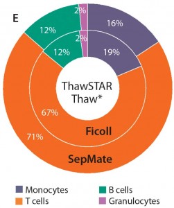 Figure 3e: When thawing with the ThawSTAR system, monocyte subset frequencies were modestly higher than for PBMCs thawed using the water bath method (p < 0.01). Percentages also were more aligned with those of freshly isolated cells.