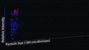 Figure 7: Particle size, relative intensity, and concentration — 3-D graph for Advasept (12 months at 5 °C)