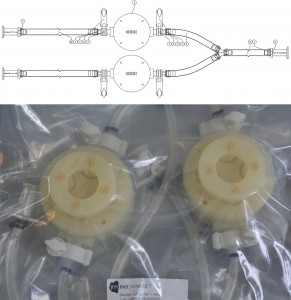 Photo 3: A single-use assembly from design (top) to prepackaged sterile pump and flow-routing assembly (bottom); photo courtesy JM BioConnect Photo 