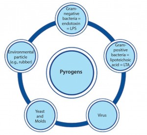 Figure 1: Pyrogens constitute a diversive heterogenous group of contaminants comprising microbial and nonmicrobial substances. 