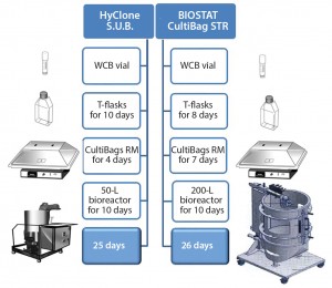 Figure 1: Upstream rh-FSH process with two scales of single-use bioreactor systems